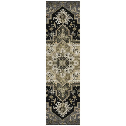 Bellaya Black Washable Indoor-Outdoor Rug-Outdoor Rugs-LOOMLAN Rugs-2'3" x 7'6"-LOOMLAN