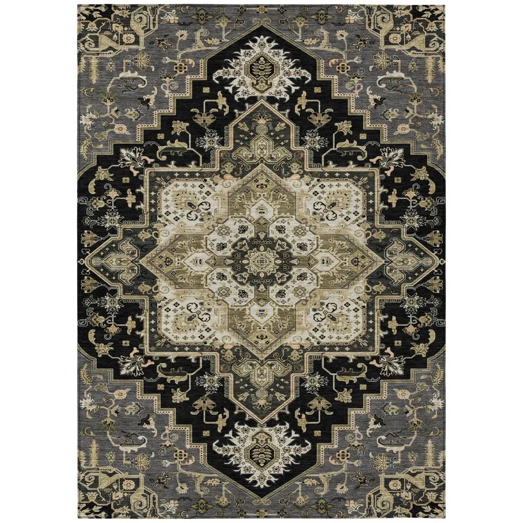 Bellaya Black Washable Indoor-Outdoor Rug-Outdoor Rugs-LOOMLAN Rugs-2'6" x 3'10"-LOOMLAN