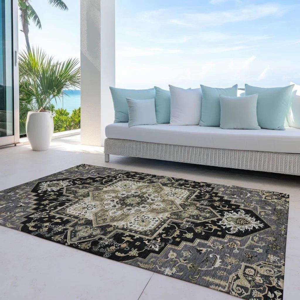 Bellaya Black Washable Indoor-Outdoor Rug-Outdoor Rugs-LOOMLAN Rugs-LOOMLAN