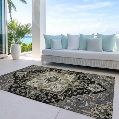 Bellaya Black Washable Indoor-Outdoor Rug-Outdoor Rugs-LOOMLAN Rugs-LOOMLAN