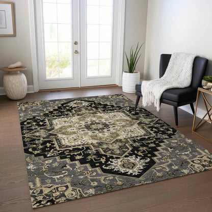 Bellaya Black Washable Indoor-Outdoor Rug-Outdoor Rugs-LOOMLAN Rugs-LOOMLAN