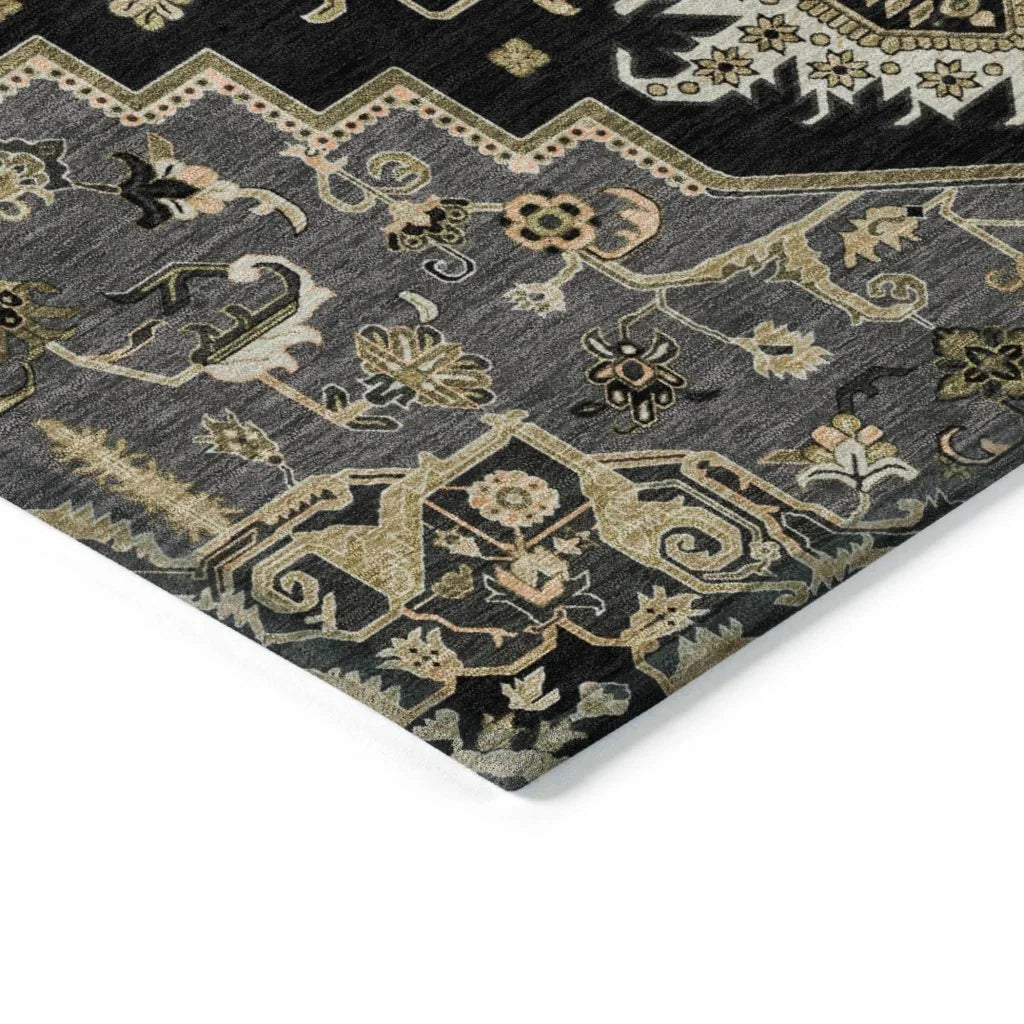 Bellaya Black Washable Indoor-Outdoor Rug-Outdoor Rugs-LOOMLAN Rugs-LOOMLAN