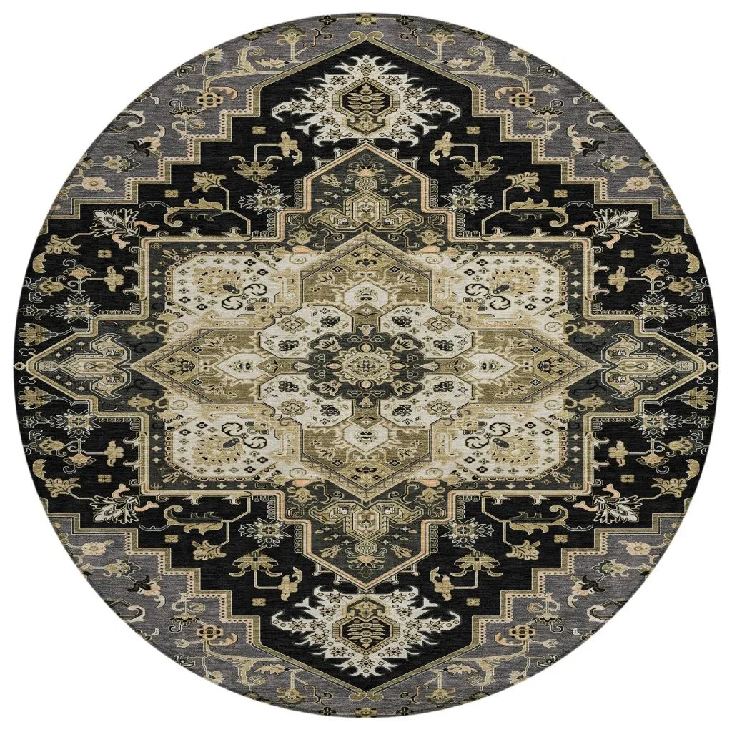 Bellaya Black Washable Indoor-Outdoor Rug-Outdoor Rugs-LOOMLAN Rugs-8' x 8'-LOOMLAN