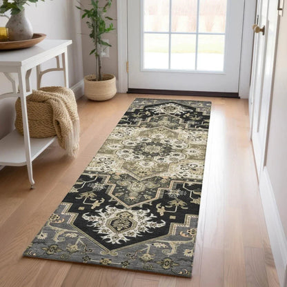 Bellaya Black Washable Indoor-Outdoor Rug-Outdoor Rugs-LOOMLAN Rugs-LOOMLAN