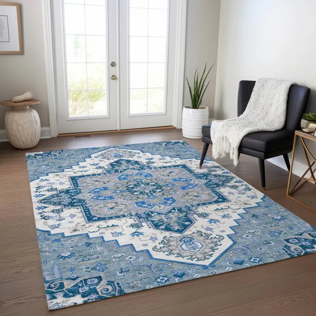Bellaya Blue Washable Indoor-Outdoor Rug-Outdoor Rugs-LOOMLAN Rugs-LOOMLAN
