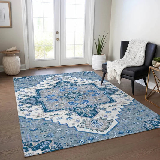 Bellaya Blue Washable Indoor-Outdoor Rug-Outdoor Rugs-LOOMLAN Rugs-LOOMLAN