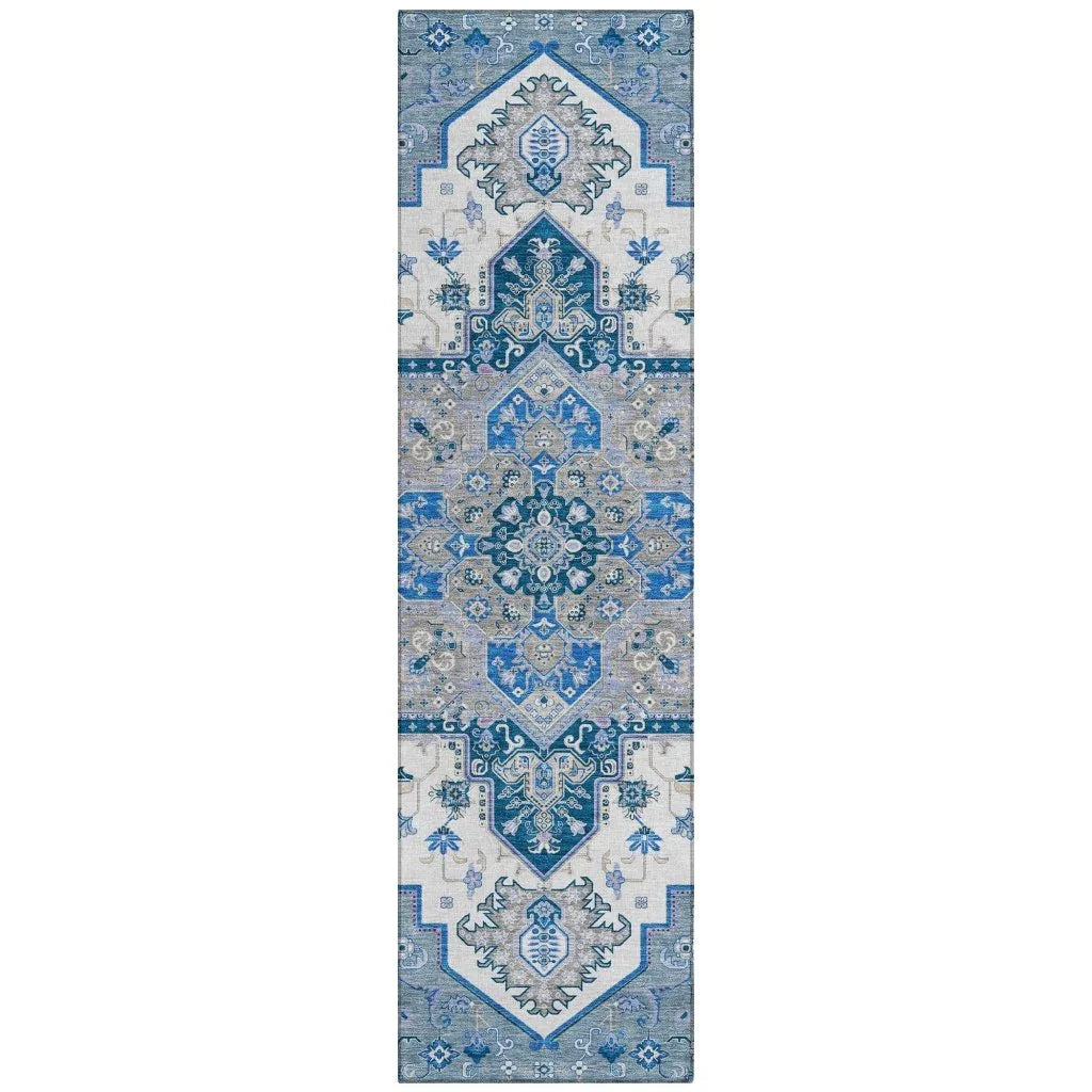 Bellaya Blue Washable Indoor-Outdoor Rug-Outdoor Rugs-LOOMLAN Rugs-2'3" x 7'6"-LOOMLAN