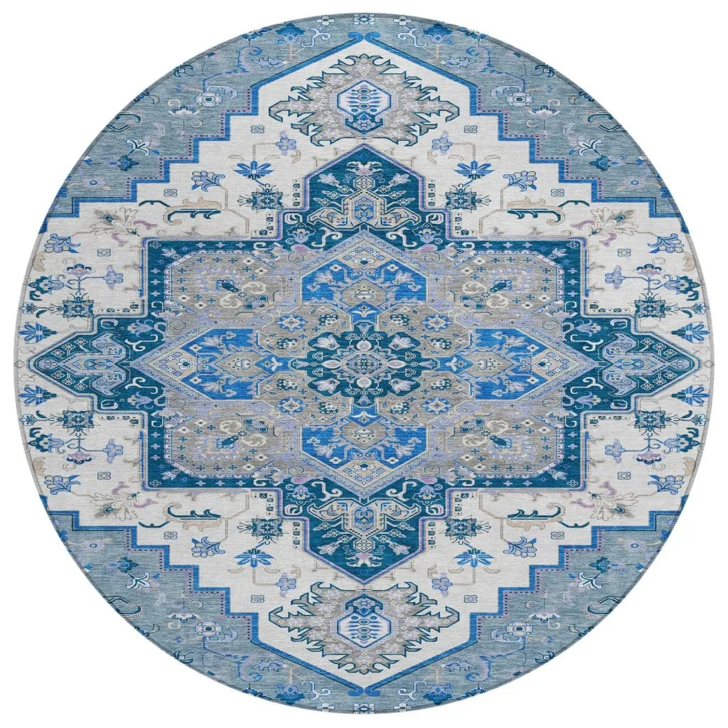 Bellaya Blue Washable Indoor-Outdoor Rug-Outdoor Rugs-LOOMLAN Rugs-8' x 8'-LOOMLAN