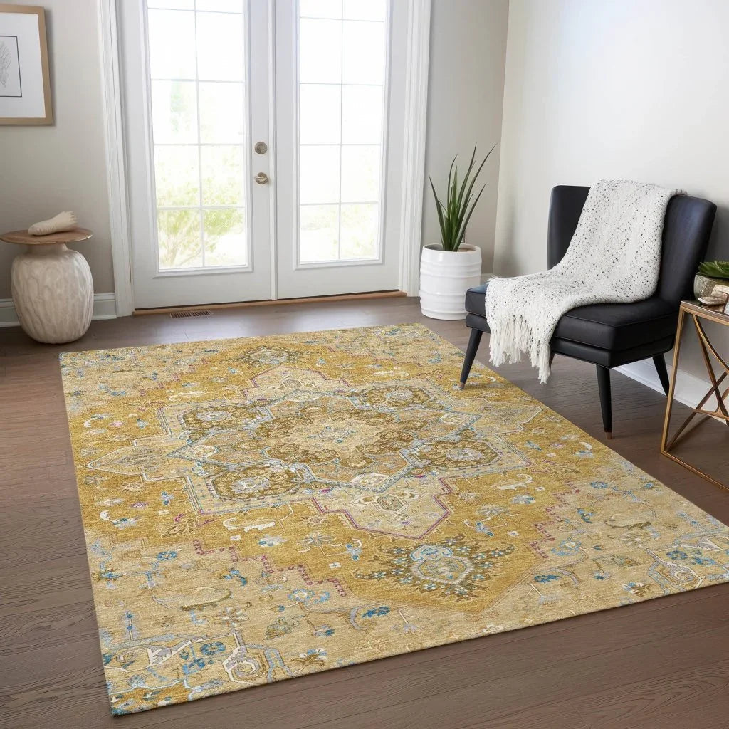 Bellaya Gold Washable Indoor-Outdoor Rug-Outdoor Rugs-LOOMLAN Rugs-LOOMLAN