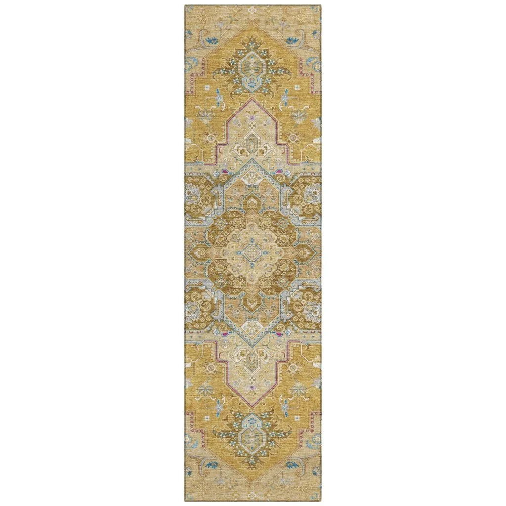 Bellaya Gold Washable Indoor-Outdoor Rug-Outdoor Rugs-LOOMLAN Rugs-2'3" x 7'6"-LOOMLAN