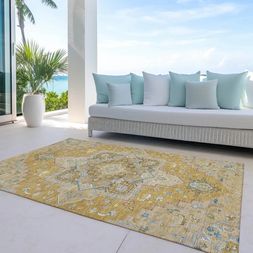 Bellaya Gold Washable Indoor-Outdoor Rug-Outdoor Rugs-LOOMLAN Rugs-LOOMLAN