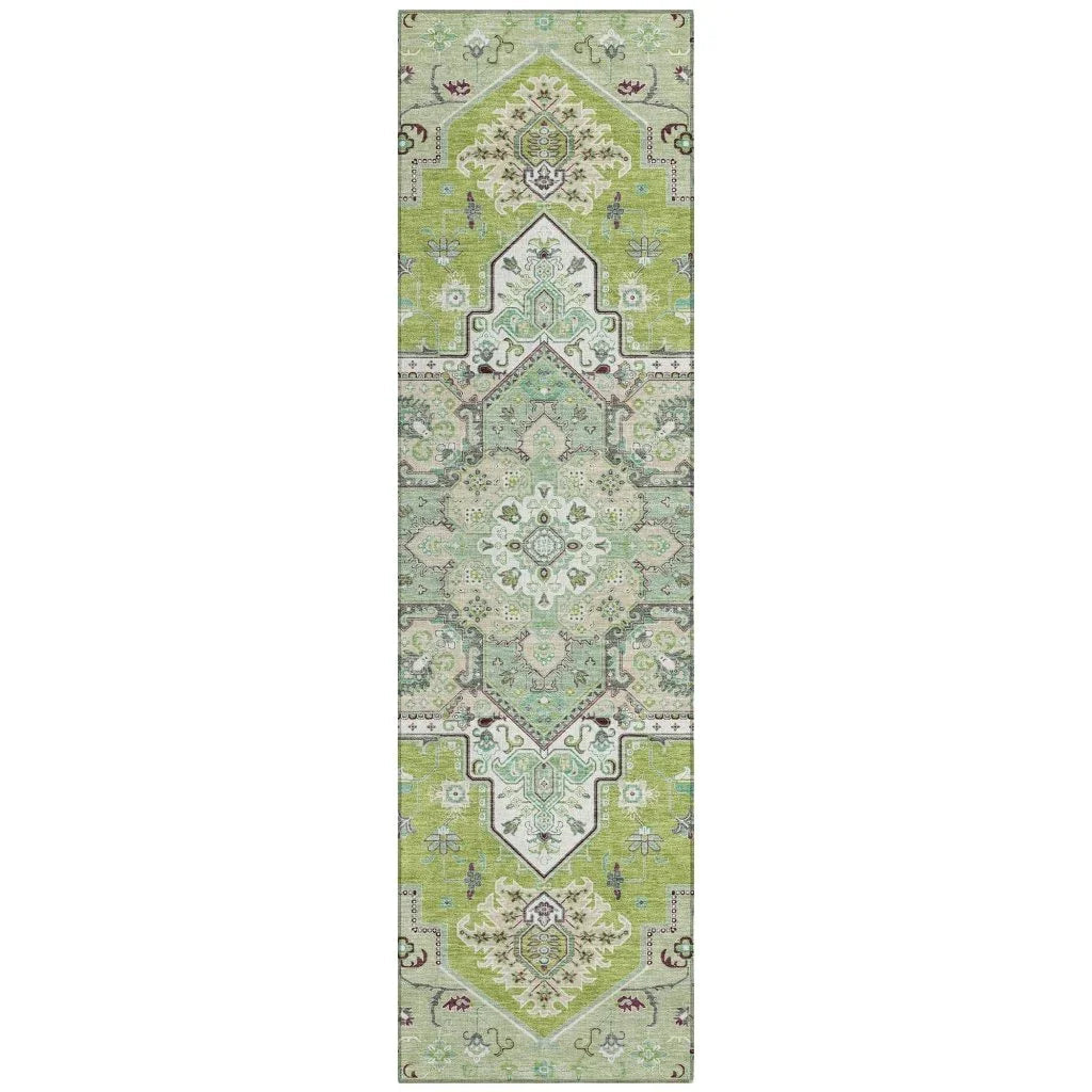 Bellaya Green Washable Indoor-Outdoor Rug-Outdoor Rugs-LOOMLAN Rugs-2'3" x 7'6"-LOOMLAN