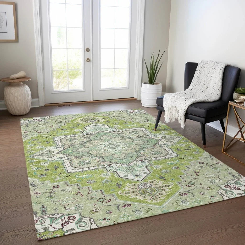 Bellaya Green Washable Indoor-Outdoor Rug-Outdoor Rugs-LOOMLAN Rugs-LOOMLAN