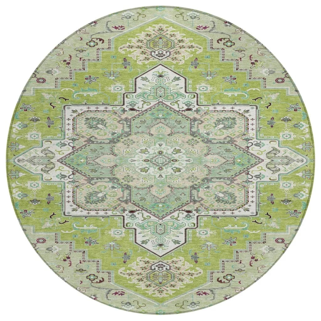 Bellaya Green Washable Indoor-Outdoor Rug-Outdoor Rugs-LOOMLAN Rugs-8' x 8'-LOOMLAN