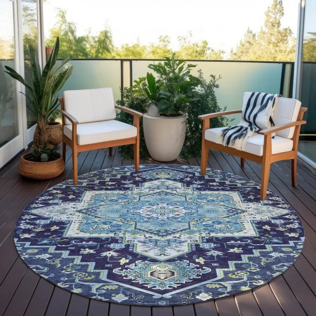 Bellaya Navy Washable Indoor-Outdoor Rug-Outdoor Rugs-LOOMLAN Rugs-LOOMLAN