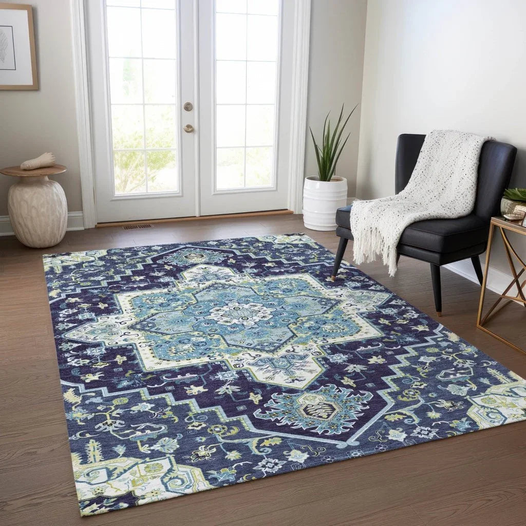 Bellaya Navy Washable Indoor-Outdoor Rug-Outdoor Rugs-LOOMLAN Rugs-LOOMLAN