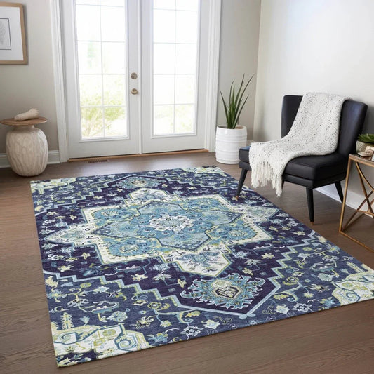 Bellaya Navy Washable Indoor-Outdoor Rug-Outdoor Rugs-LOOMLAN Rugs-LOOMLAN