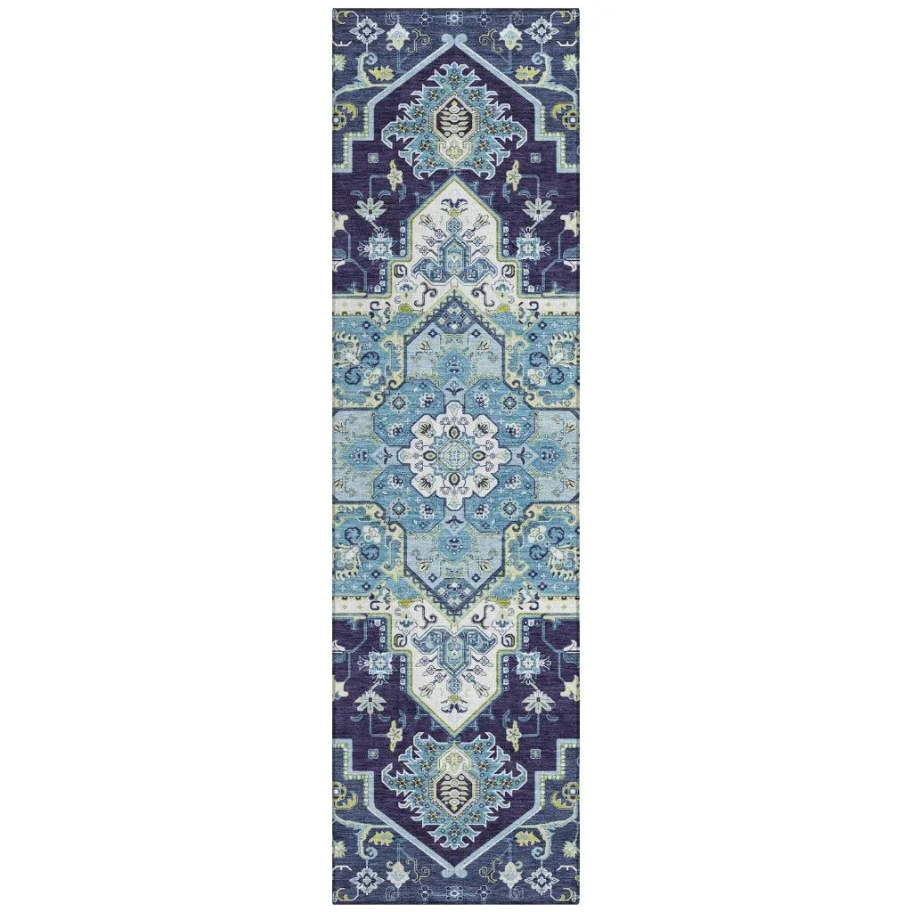 Bellaya Navy Washable Indoor-Outdoor Rug-Outdoor Rugs-LOOMLAN Rugs-2'3" x 7'6"-LOOMLAN