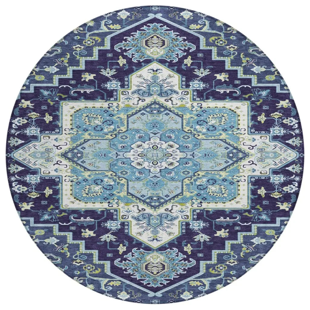 Bellaya Navy Washable Indoor-Outdoor Rug-Outdoor Rugs-LOOMLAN Rugs-8' x 8'-LOOMLAN