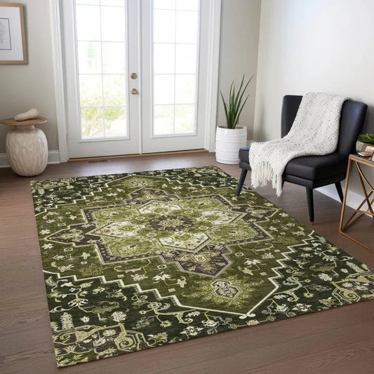 Bellaya Olive Washable Indoor-Outdoor Rug-Outdoor Rugs-LOOMLAN Rugs-LOOMLAN