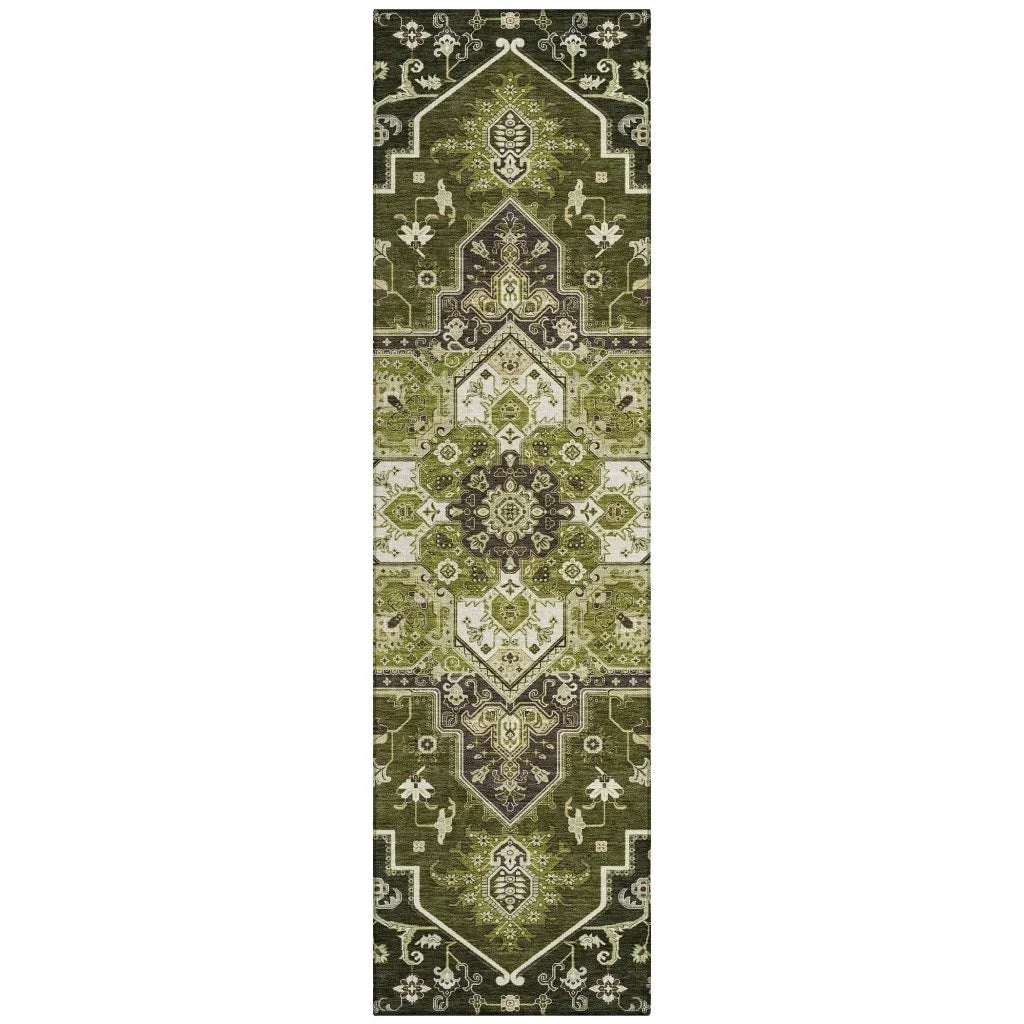 Bellaya Olive Washable Indoor-Outdoor Rug-Outdoor Rugs-LOOMLAN Rugs-2'3" x 7'6"-LOOMLAN