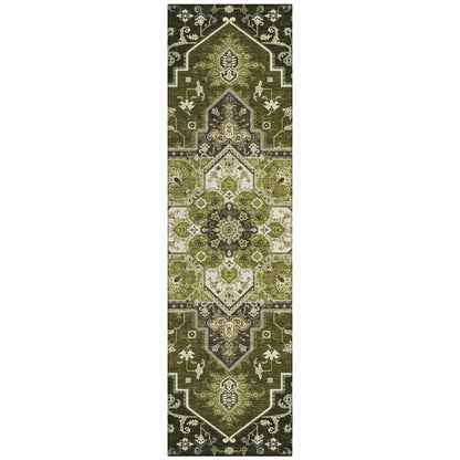 Bellaya Olive Washable Indoor-Outdoor Rug-Outdoor Rugs-LOOMLAN Rugs-2'3" x 7'6"-LOOMLAN