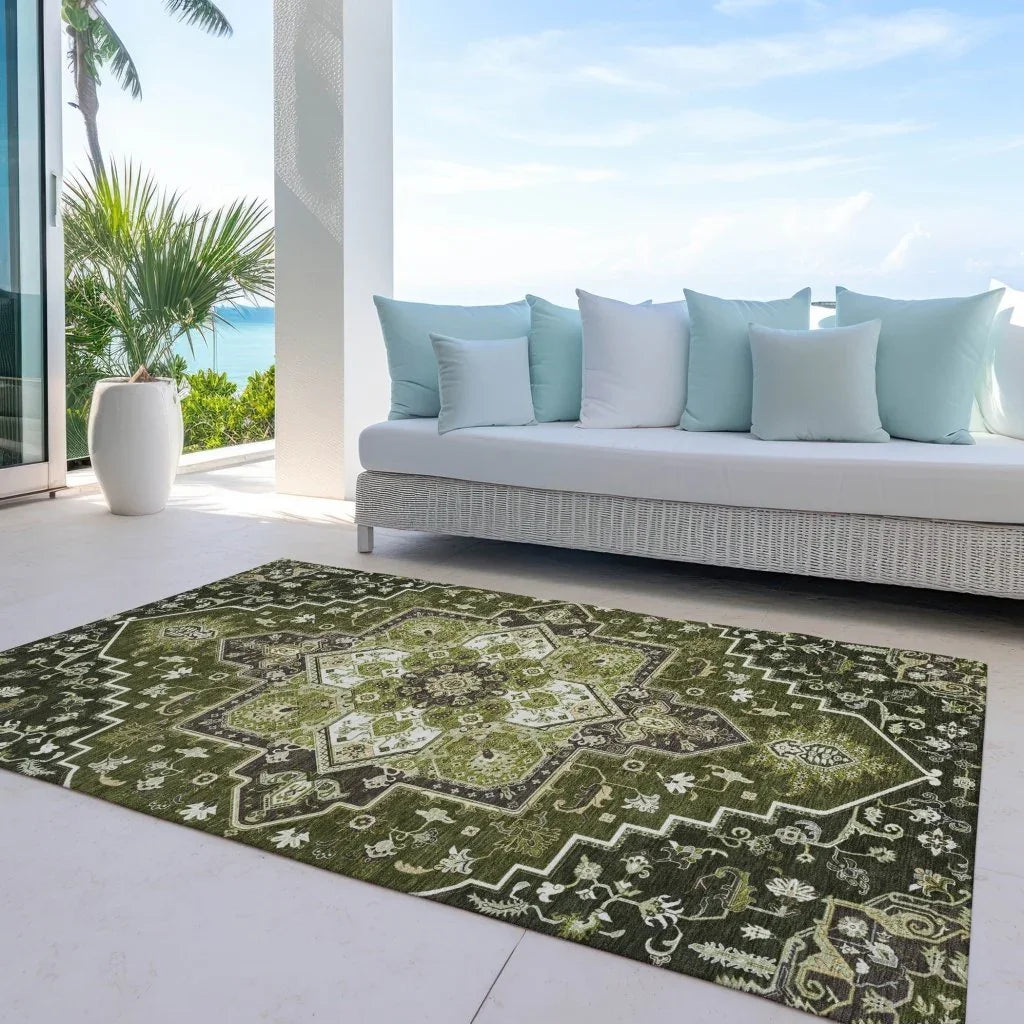 Bellaya Olive Washable Indoor-Outdoor Rug-Outdoor Rugs-LOOMLAN Rugs-LOOMLAN
