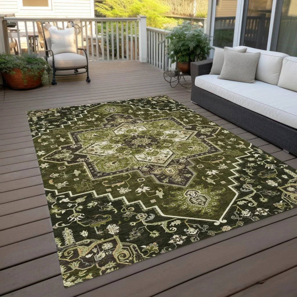Bellaya Olive Washable Indoor-Outdoor Rug-Outdoor Rugs-LOOMLAN Rugs-LOOMLAN