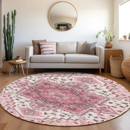 Bellaya Pink Washable Indoor-Outdoor Rug-Outdoor Rugs-LOOMLAN Rugs-LOOMLAN