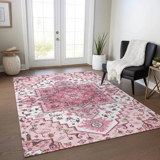 Bellaya Pink Washable Indoor-Outdoor Rug-Outdoor Rugs-LOOMLAN Rugs-LOOMLAN