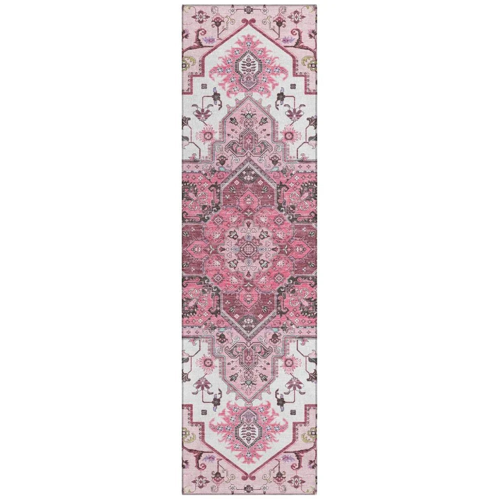 Bellaya Pink Washable Indoor-Outdoor Rug-Outdoor Rugs-LOOMLAN Rugs-2'3" x 7'6"-LOOMLAN