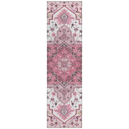 Bellaya Pink Washable Indoor-Outdoor Rug-Outdoor Rugs-LOOMLAN Rugs-2'3" x 7'6"-LOOMLAN