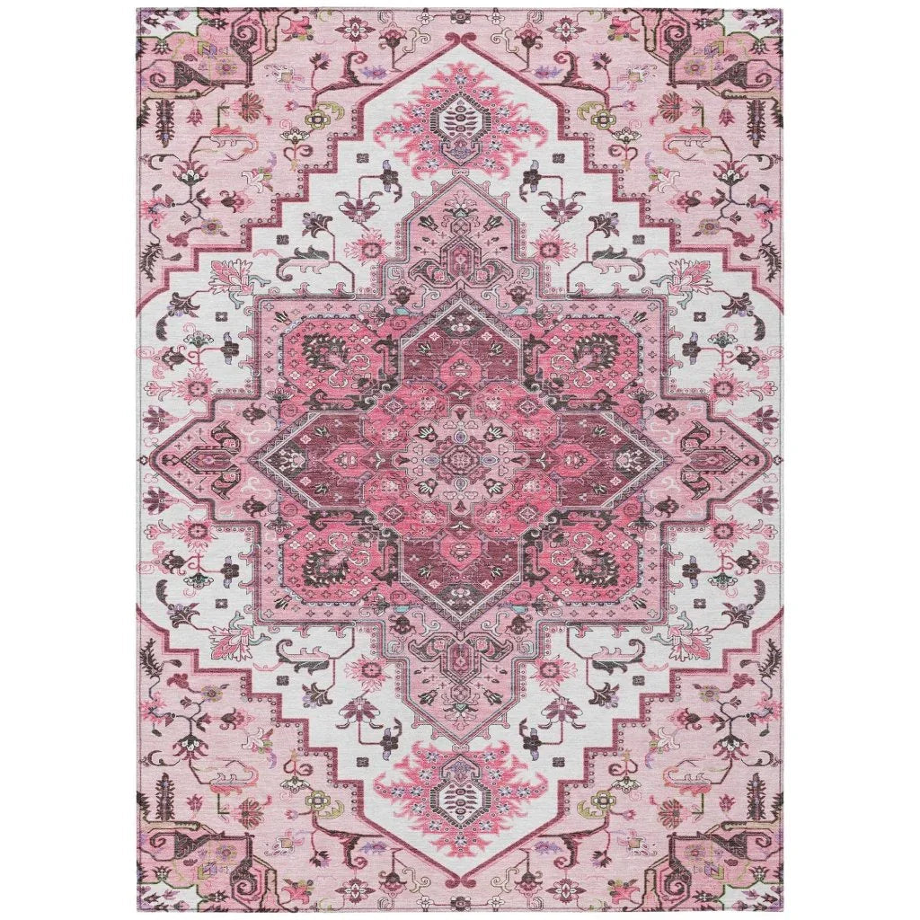 Bellaya Pink Washable Indoor-Outdoor Rug-Outdoor Rugs-LOOMLAN Rugs-2'6" x 3'10"-LOOMLAN