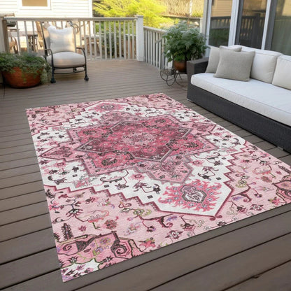 Bellaya Pink Washable Indoor-Outdoor Rug-Outdoor Rugs-LOOMLAN Rugs-LOOMLAN