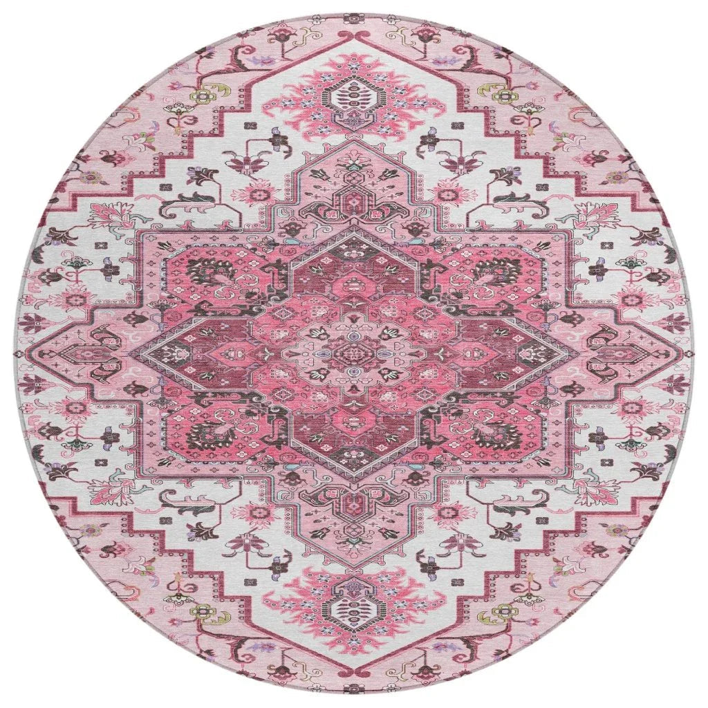 Bellaya Pink Washable Indoor-Outdoor Rug-Outdoor Rugs-LOOMLAN Rugs-8' x 8'-LOOMLAN