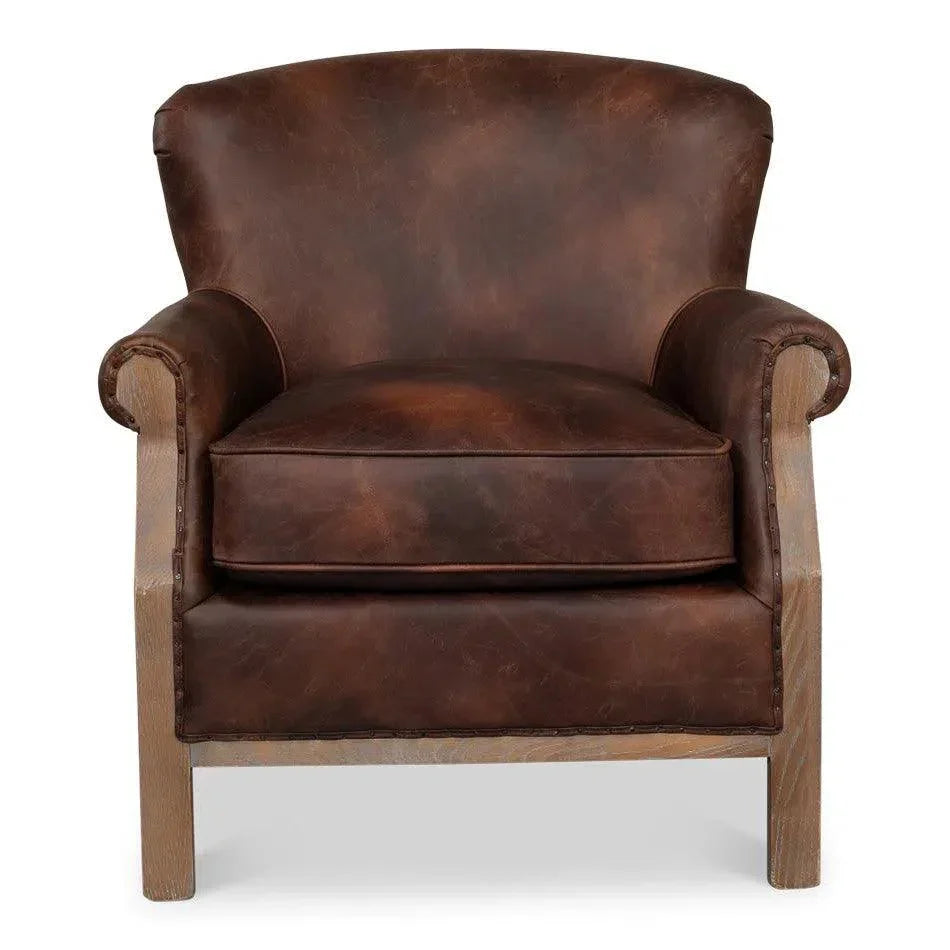 Benjamin Club Chair Brown Leather - LOOMLAN - Sarreid - Club Chairs