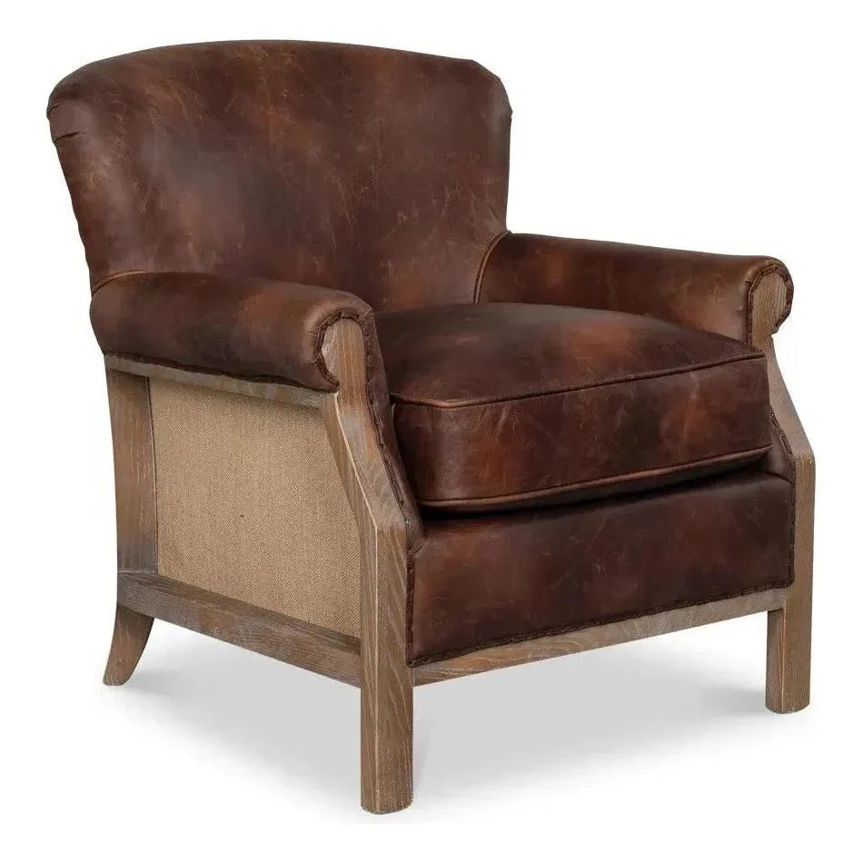 Benjamin Club Chair Brown Leather - LOOMLAN - Sarreid - Club Chairs