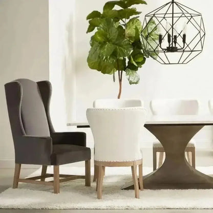 Bennett Dining Arm Chair Gray Velvet Solid Wood Legs - LOOMLAN - Essentials For Living - Dining Chairs