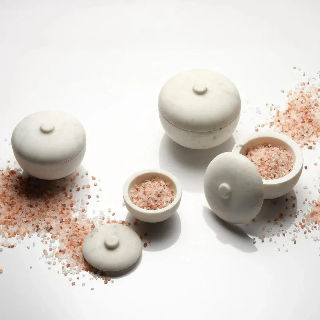 Bennett Off - White Marble Bowl with Lid - LOOMLAN - Jamie Young - Boxes & Bowls