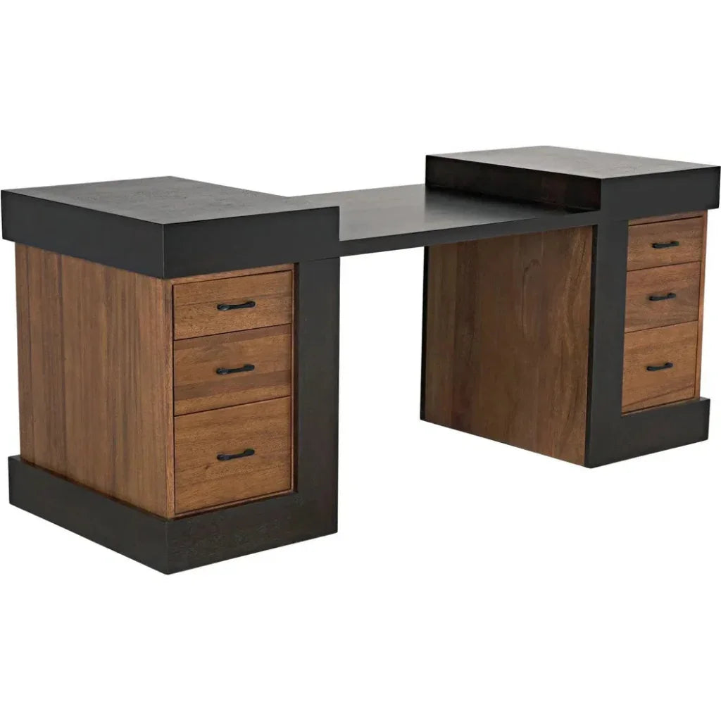 Bentley Desk, Dark Walnut Wood Unique Desk Drawers-Home Office Desks-Noir-LOOMLAN