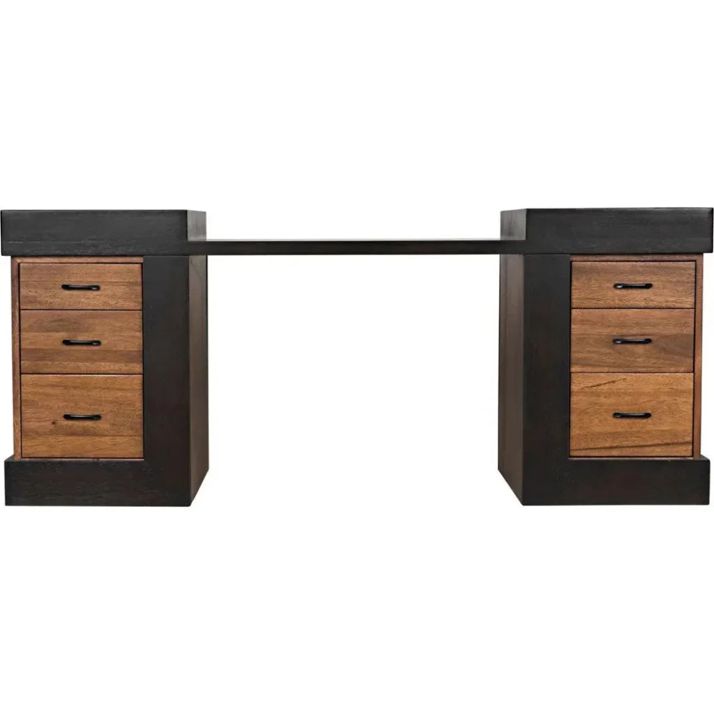 Bentley Desk, Dark Walnut Wood Unique Desk Drawers-Home Office Desks-Noir-LOOMLAN