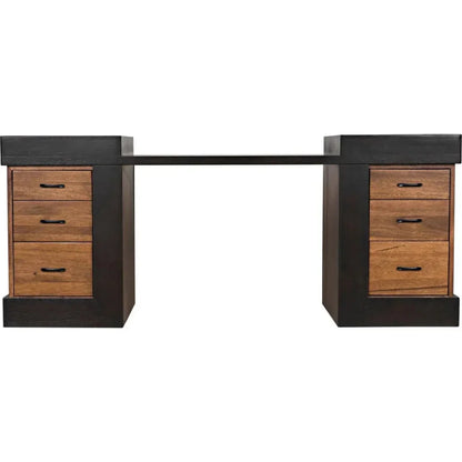 Bentley Desk, Dark Walnut Wood Unique Desk Drawers-Home Office Desks-Noir-LOOMLAN