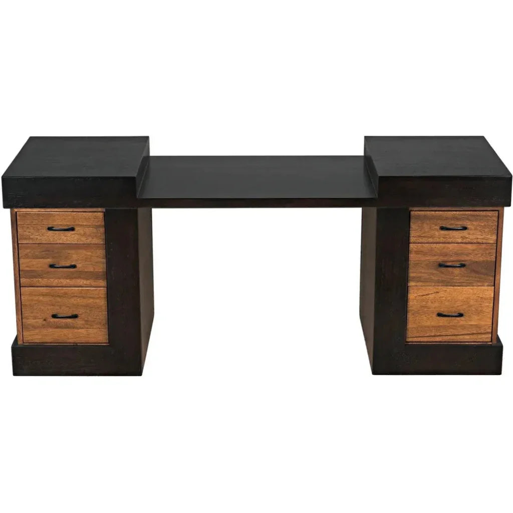 Bentley Desk, Dark Walnut Wood Unique Desk Drawers-Home Office Desks-Noir-LOOMLAN
