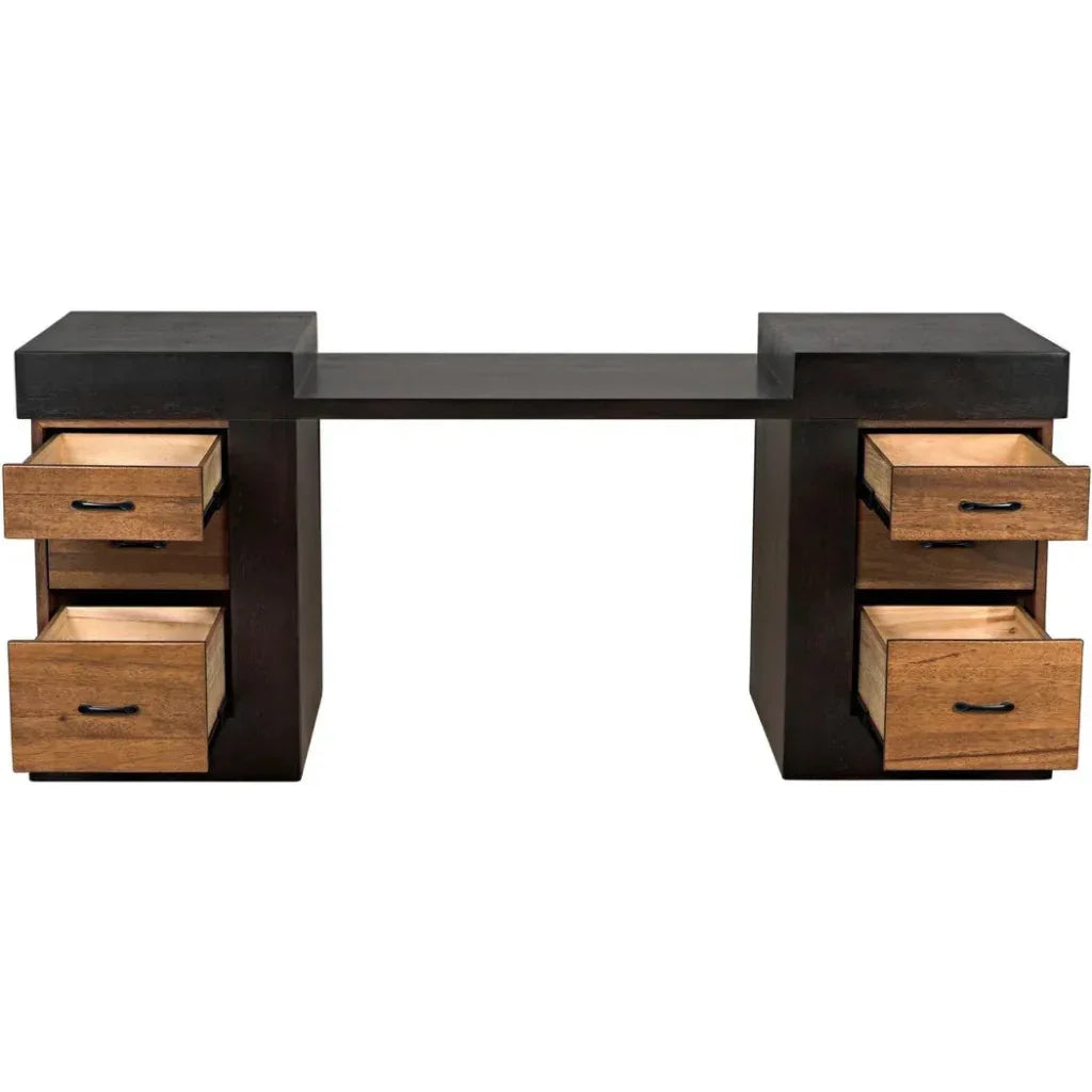 Bentley Desk, Dark Walnut Wood Unique Desk Drawers-Home Office Desks-Noir-LOOMLAN