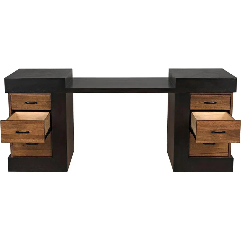 Bentley Desk, Dark Walnut Wood Unique Desk Drawers-Home Office Desks-Noir-LOOMLAN