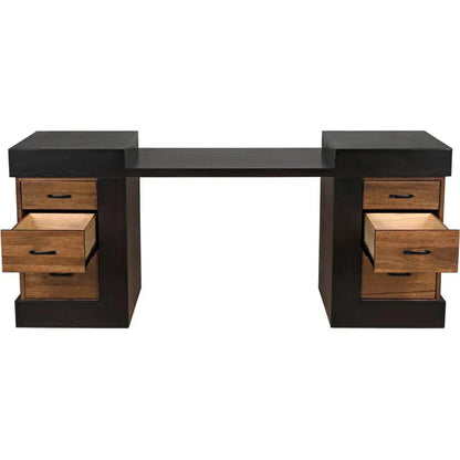 Bentley Desk, Dark Walnut Wood Unique Desk Drawers-Home Office Desks-Noir-LOOMLAN