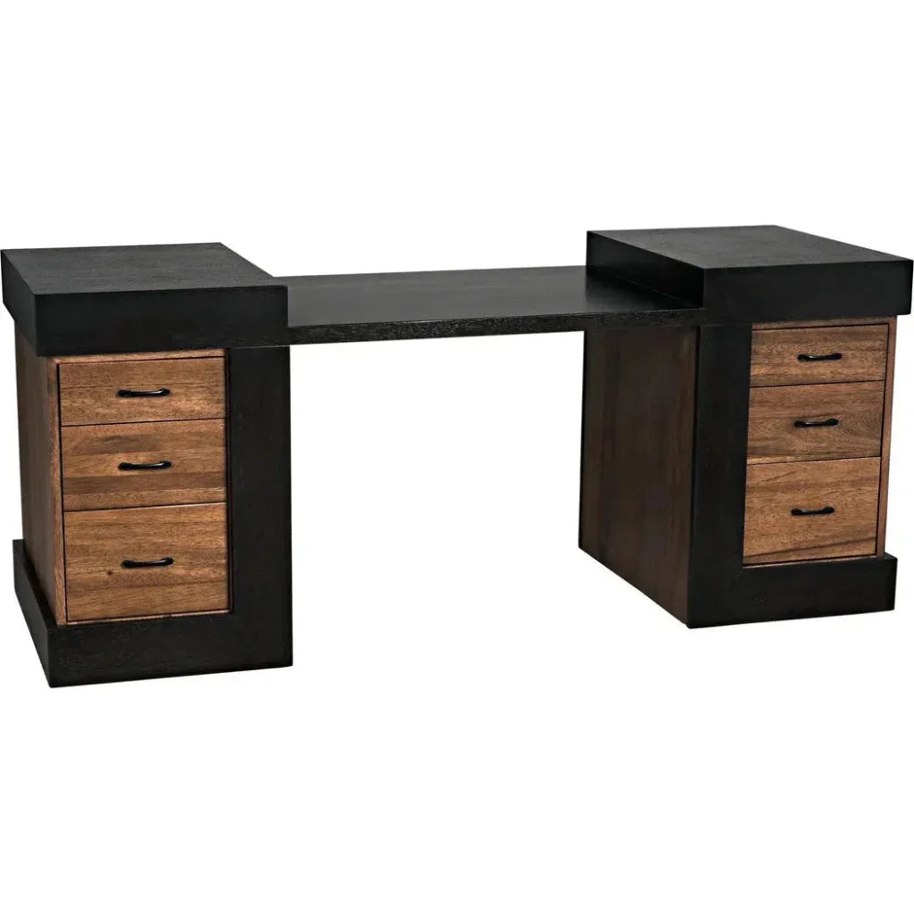 Bentley Desk, Dark Walnut Wood Unique Desk Drawers-Home Office Desks-Noir-LOOMLAN