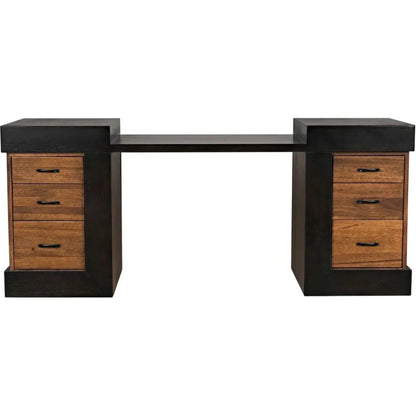 Bentley Desk, Dark Walnut Wood Unique Desk Drawers-Home Office Desks-Noir-LOOMLAN