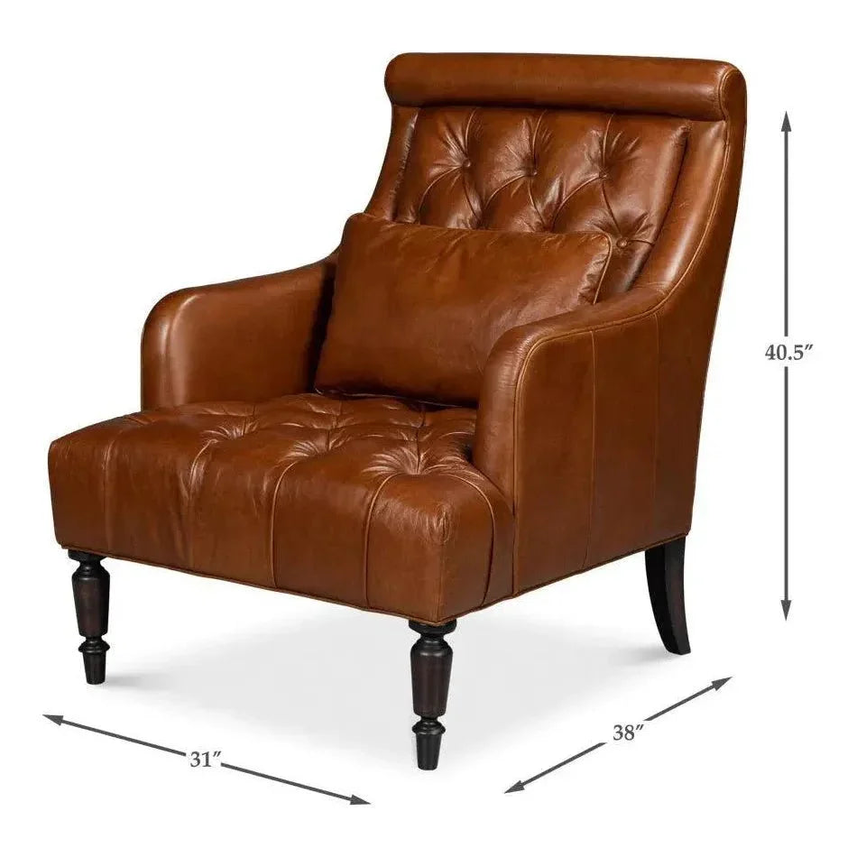 Benton Distilled Leather Brown Arm Chair - LOOMLAN - Sarreid - Accent Chairs
