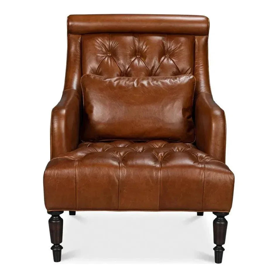 Benton Distilled Leather Brown Arm Chair - LOOMLAN - Sarreid - Accent Chairs